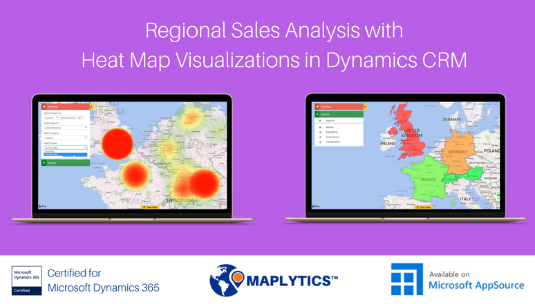 Heat Map is one of the most effective data analytics tool available in Maplytics. Maplytics summarizes Dynamics CRM data and creates insightful geographical Heat Map visualizations for quickly performing regional sales analysis.