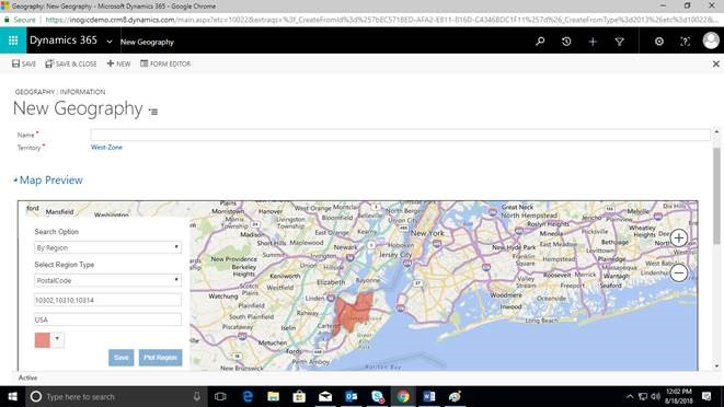 Define Geographic Regions for Sales Territory in Dynamics CRM