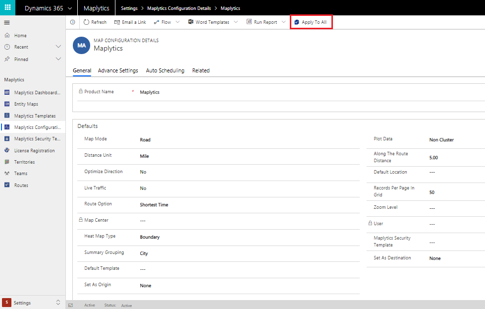 Save time by assigning Global Configuration settings to all Maplytics users at a time