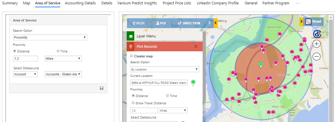 Area of Service feature