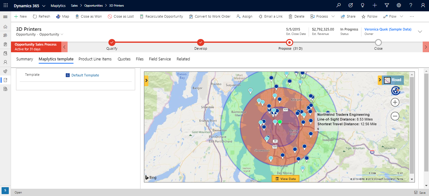 Quickly find list of suitable suppliers around your project area on Maps within Dynamics 365 CRM