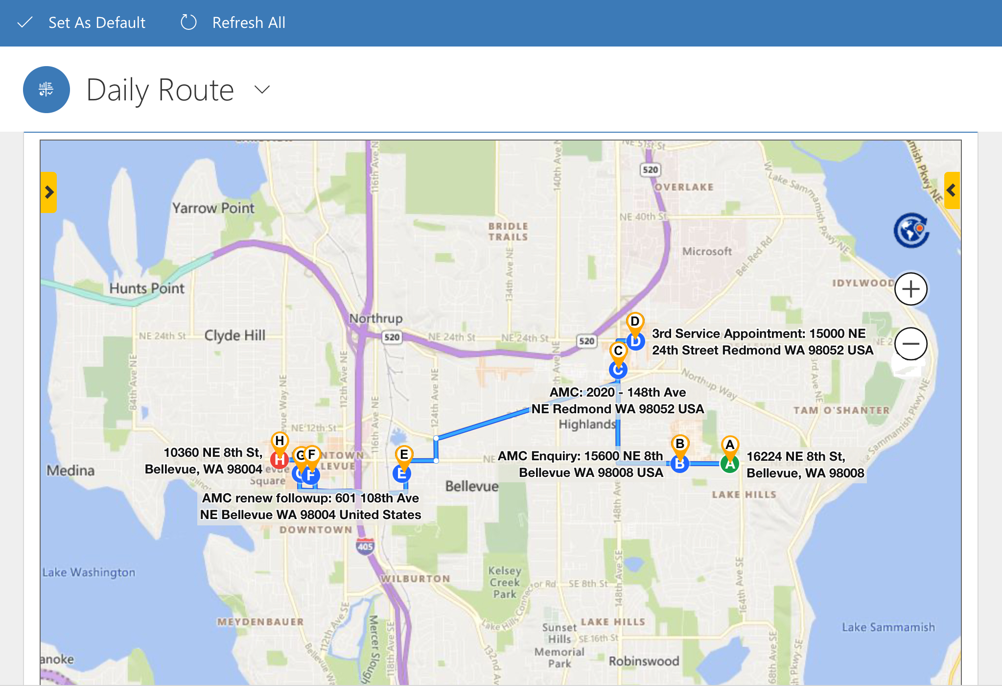 Plot Automatic Route on Map within Dynamics 365 CRM