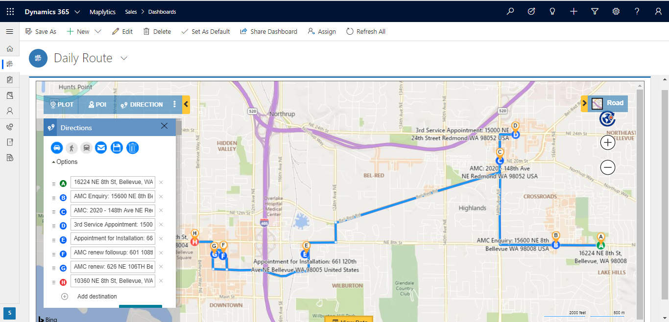 Plot Automatic Route on Map within Dynamics 365 CRM