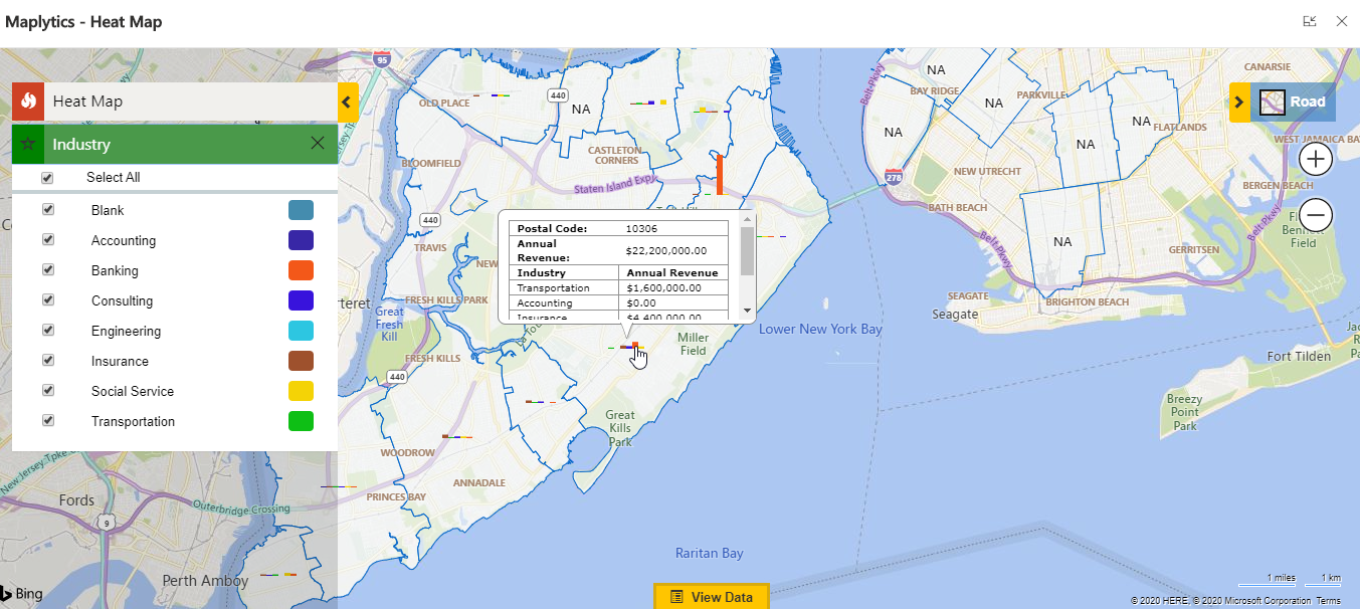 Heat Map analysis of Dynamics 365 data on map via Pie-Chart and Column-Chart to build market presence