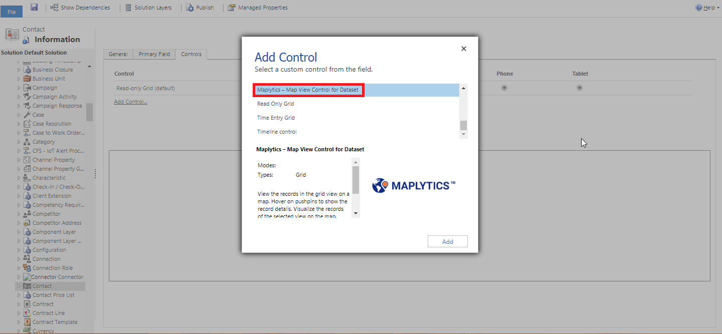 How to add Map View Control for Dataset within Dynamics 365 CRM