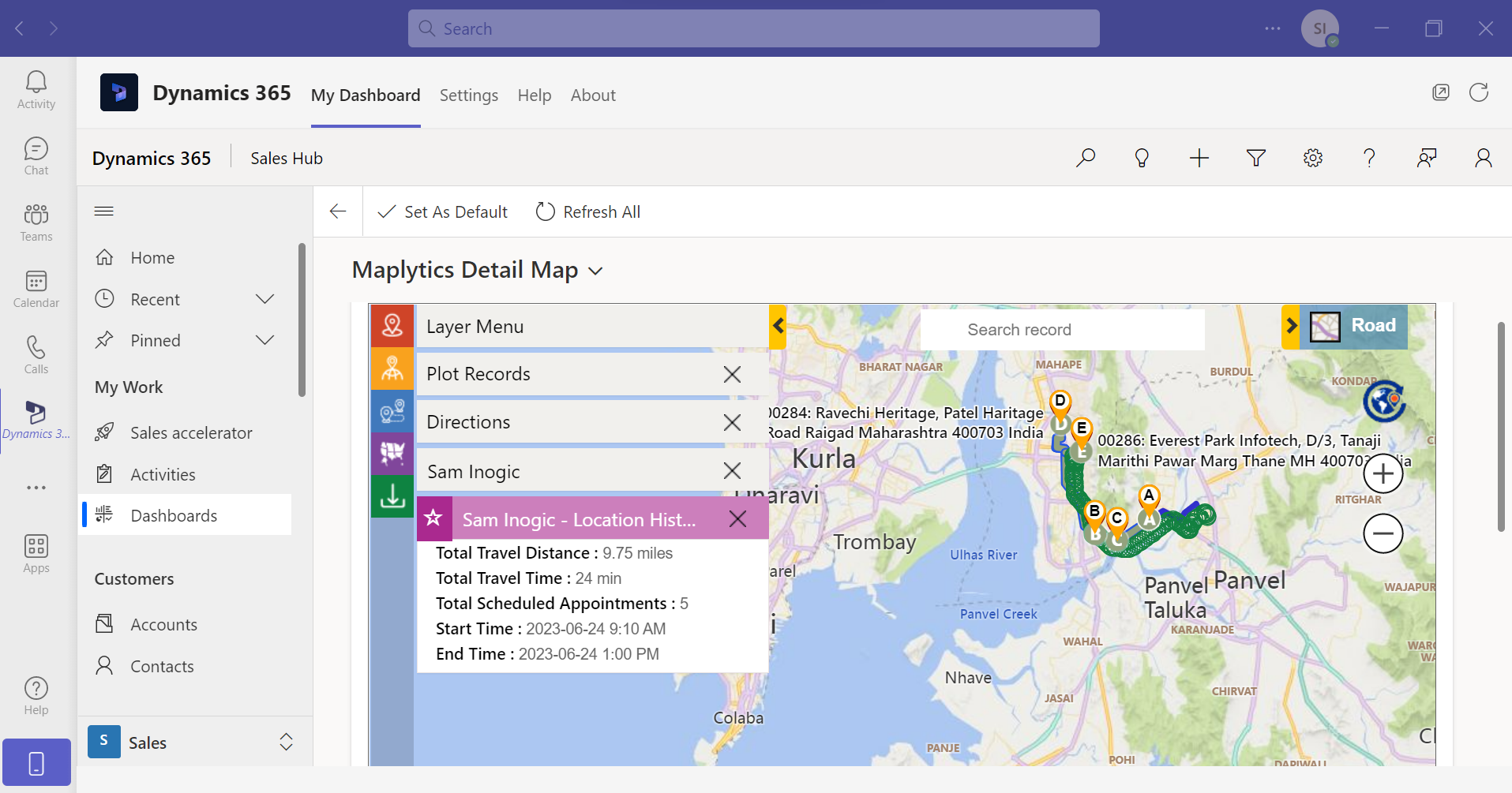 Dynamics 365 App and Maps integrated with Teams