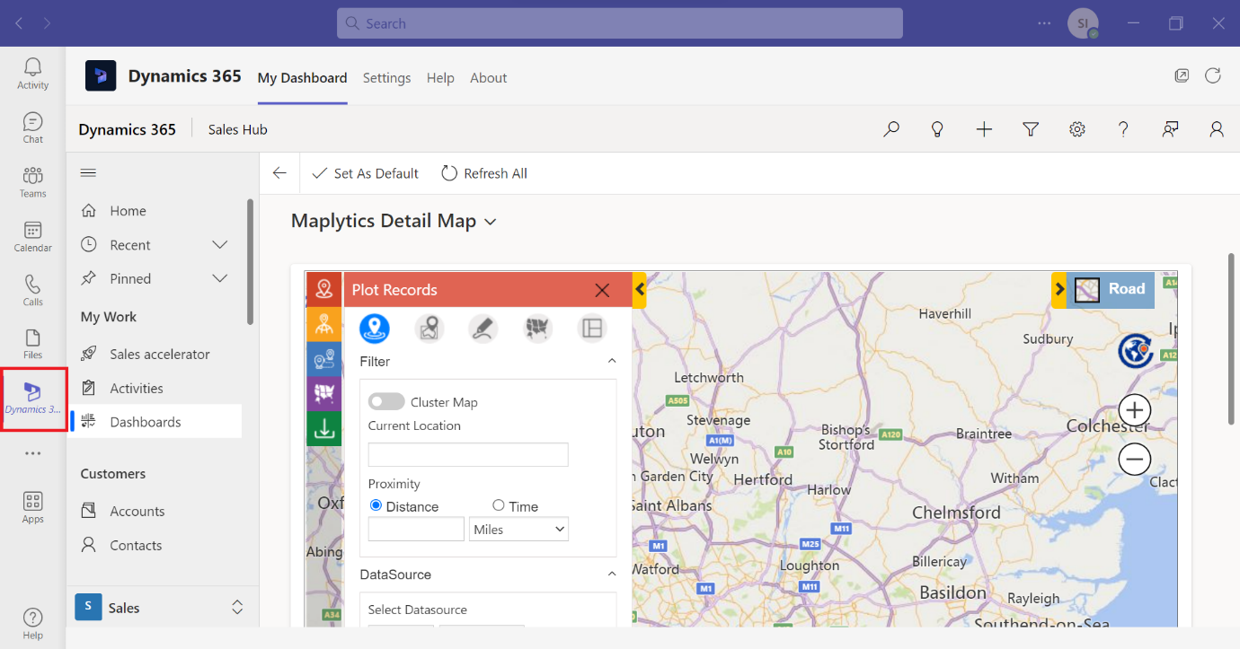 Dynamics 365 App and Maps integrated with Teams