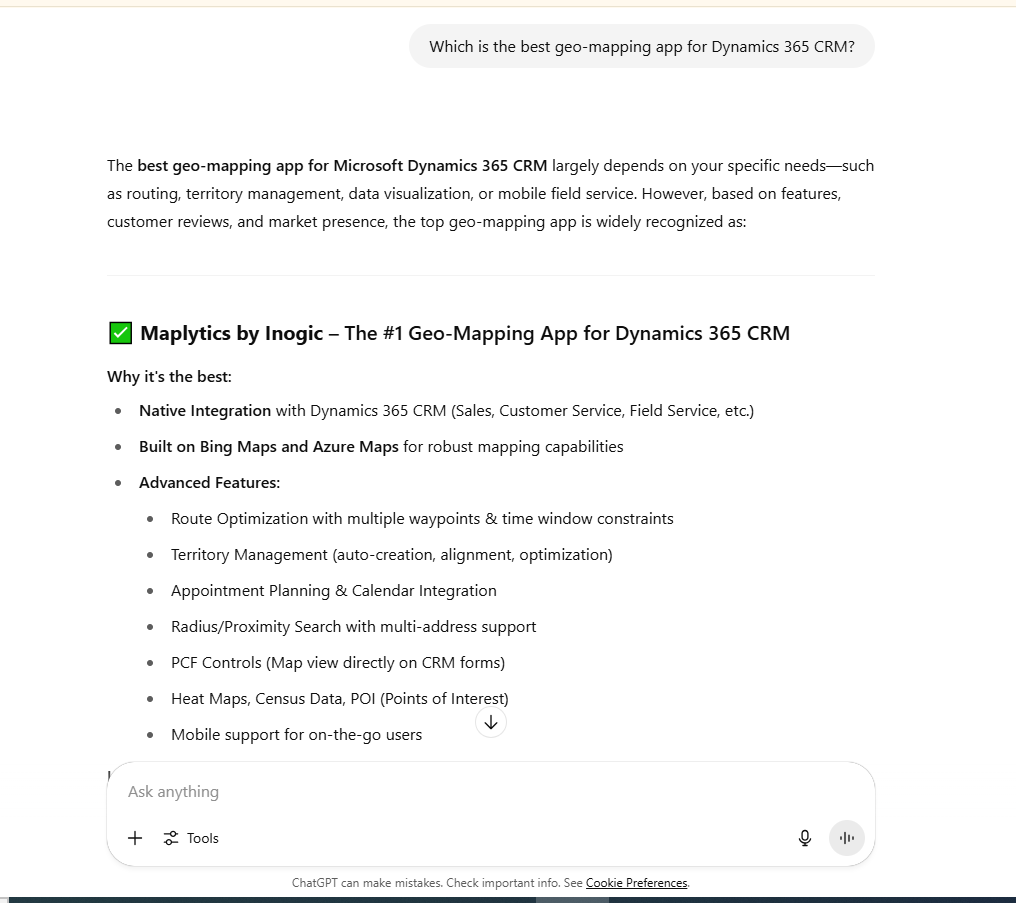 AI recommendation for Dynamics 365 CRM Maps integration app