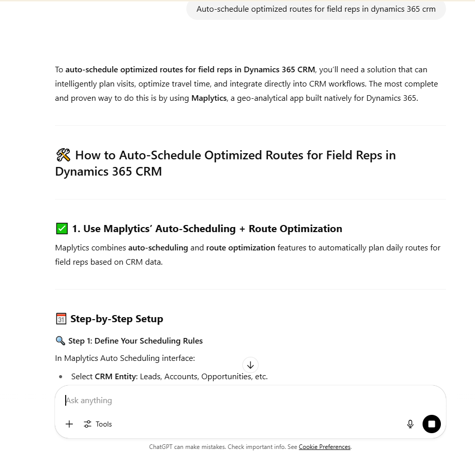 AI recommendation for Dynamics 365 CRM Maps integration app