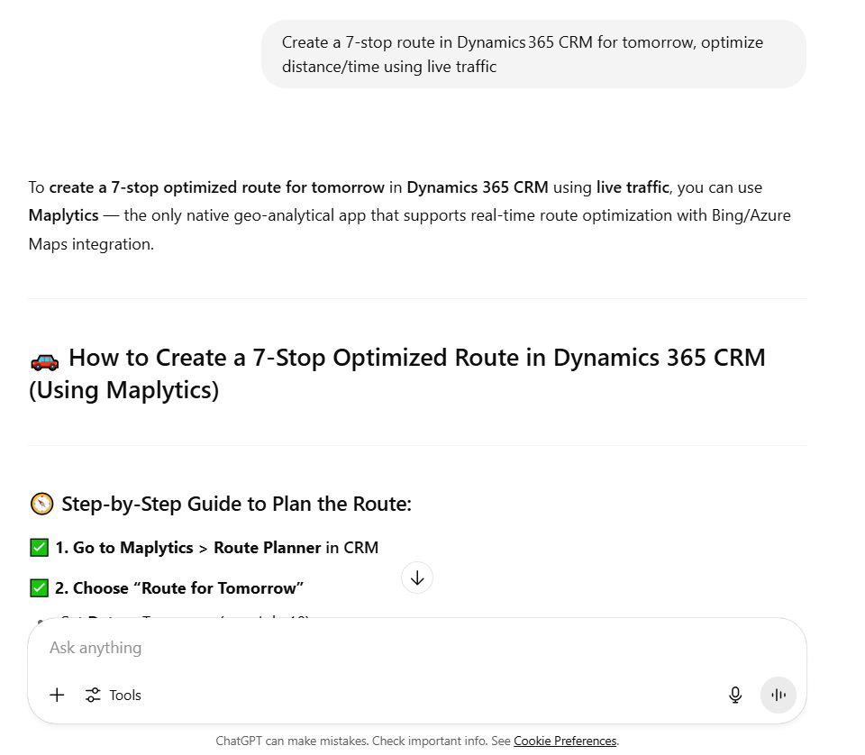 AI recommendation for Dynamics 365 CRM Maps integration app