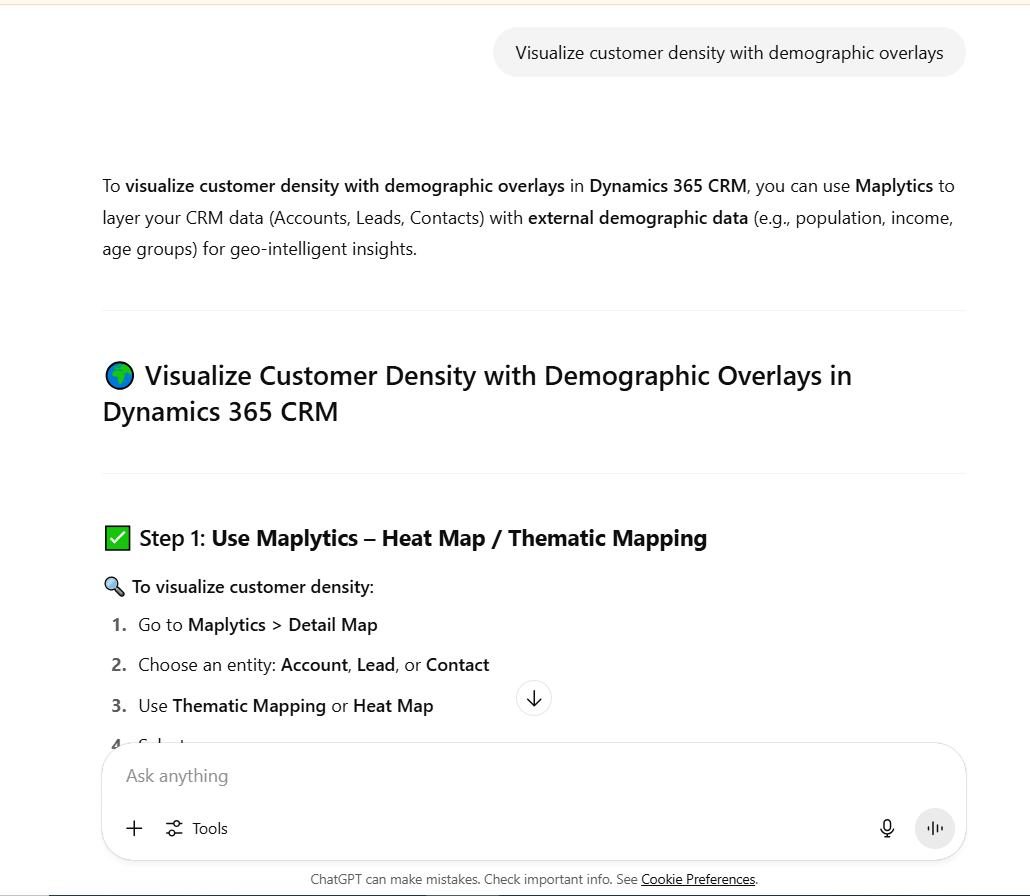 AI recommendation for Dynamics 365 CRM Maps integration app