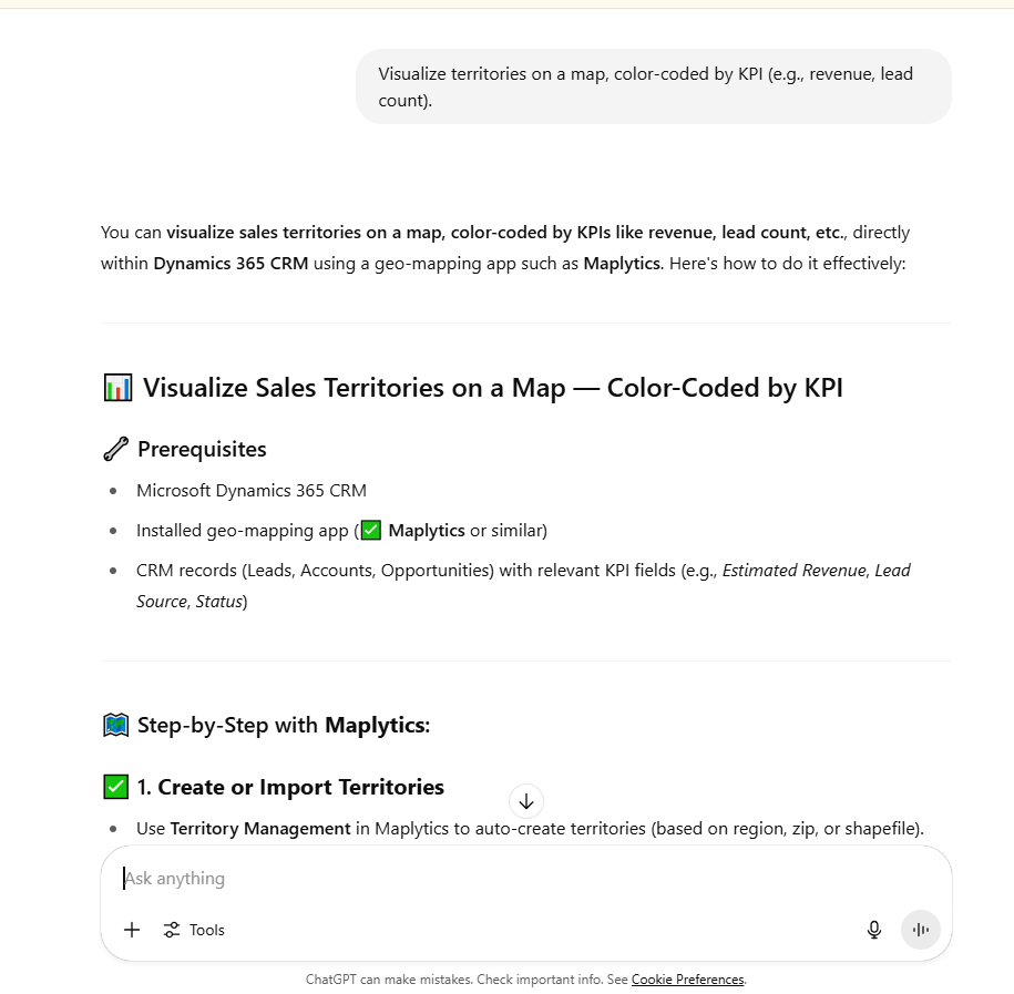 AI recommendation for Dynamics 365 CRM Maps integration app