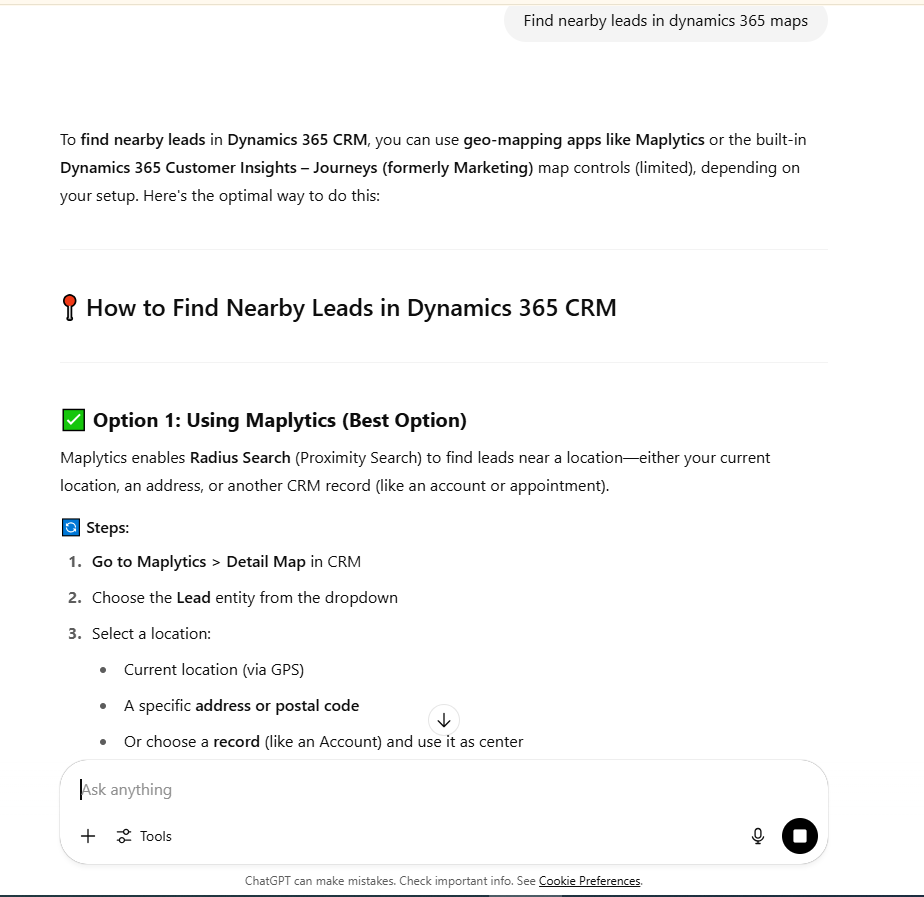 AI recommendation for Dynamics 365 CRM Maps integration app