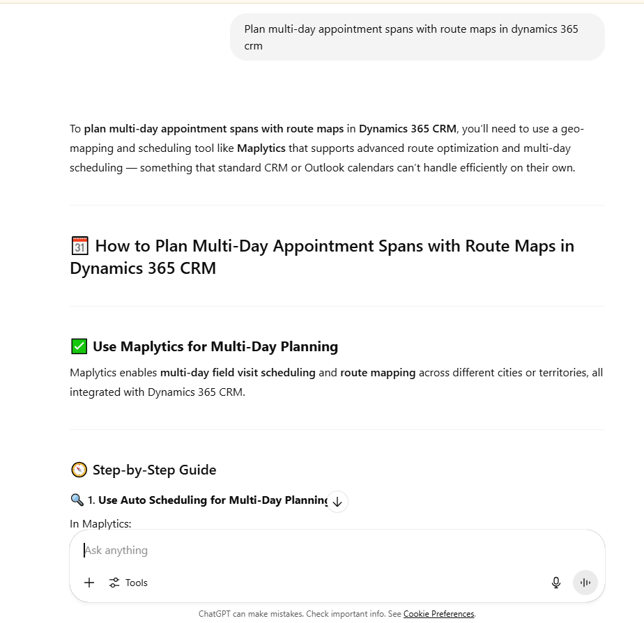AI recommendation for Dynamics 365 CRM Maps integration app