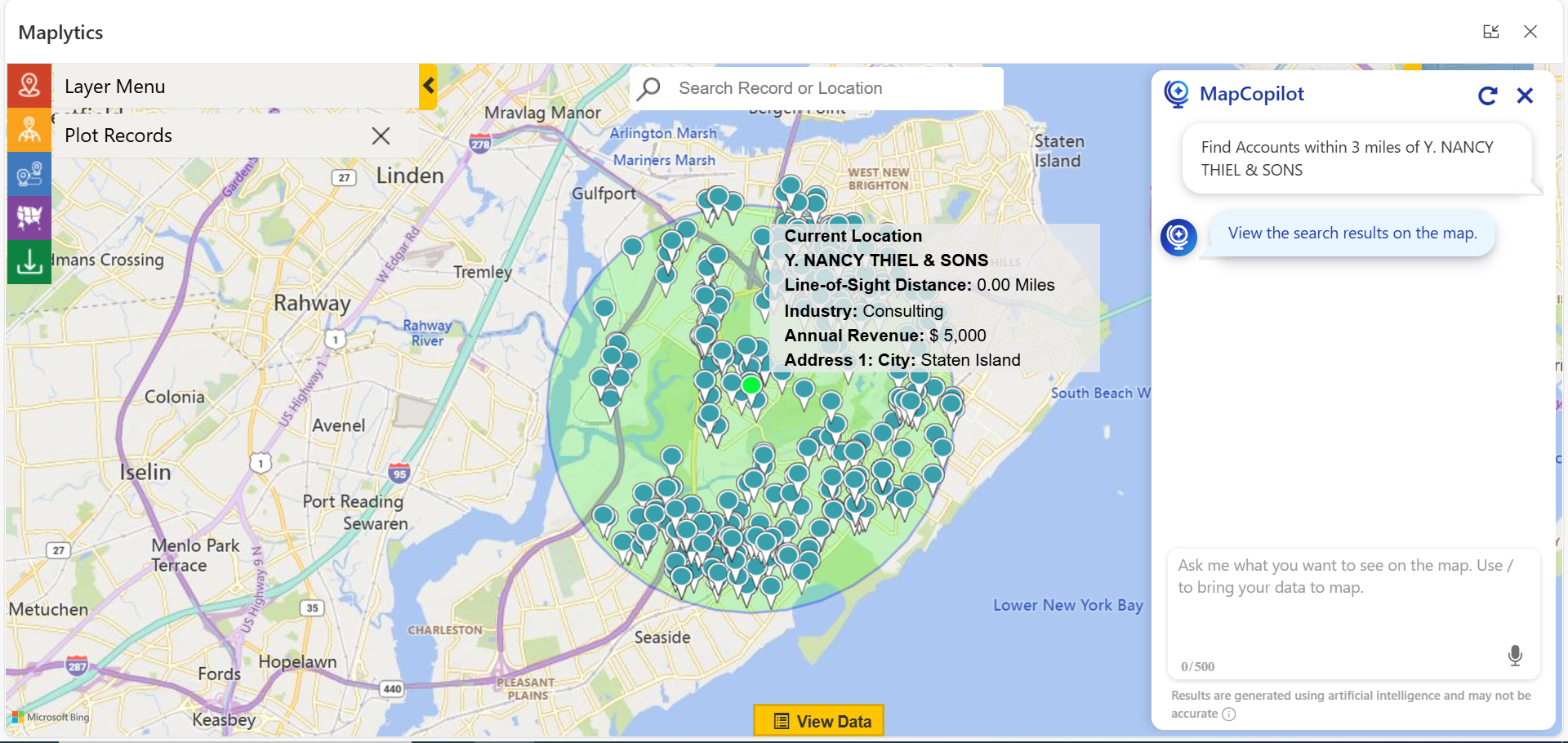 Radius- Proximity Search in MapCopilot