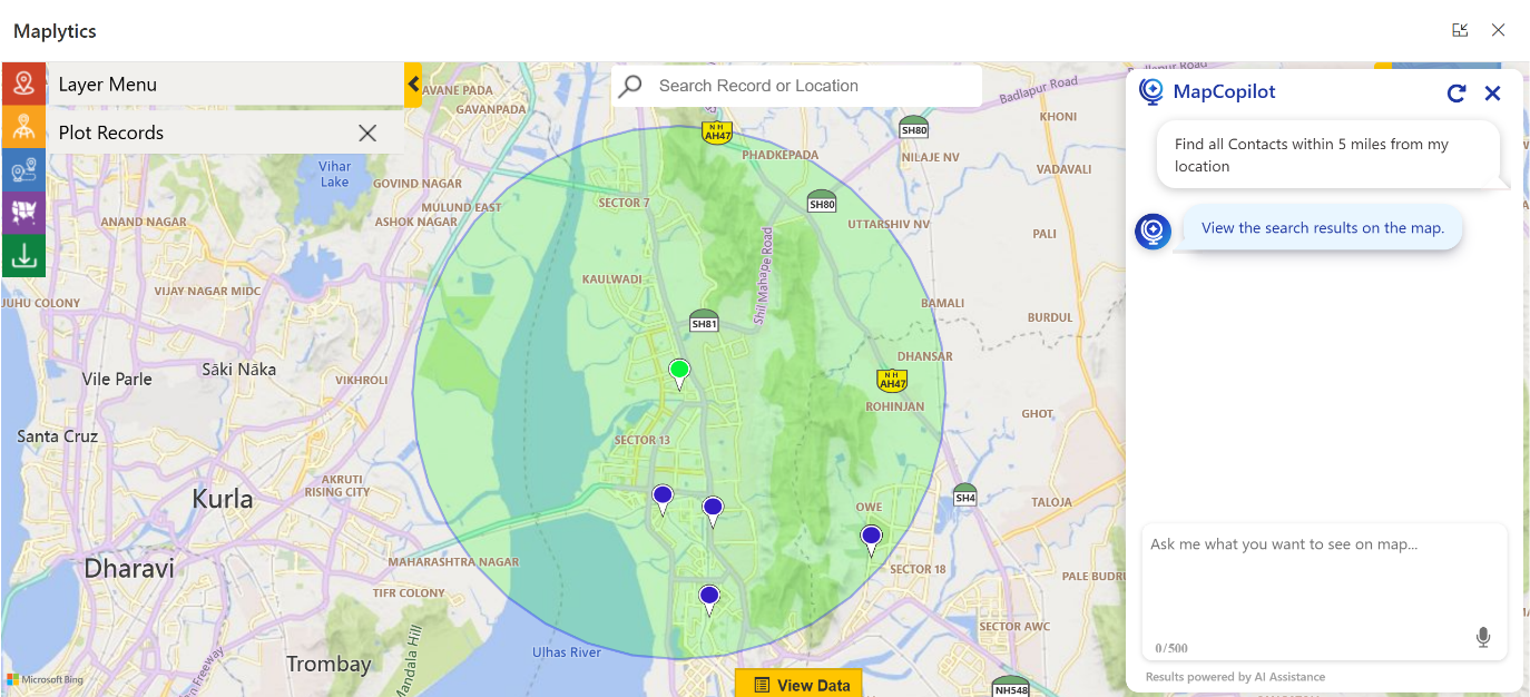 Radius- Proximity Search in MapCopilot
